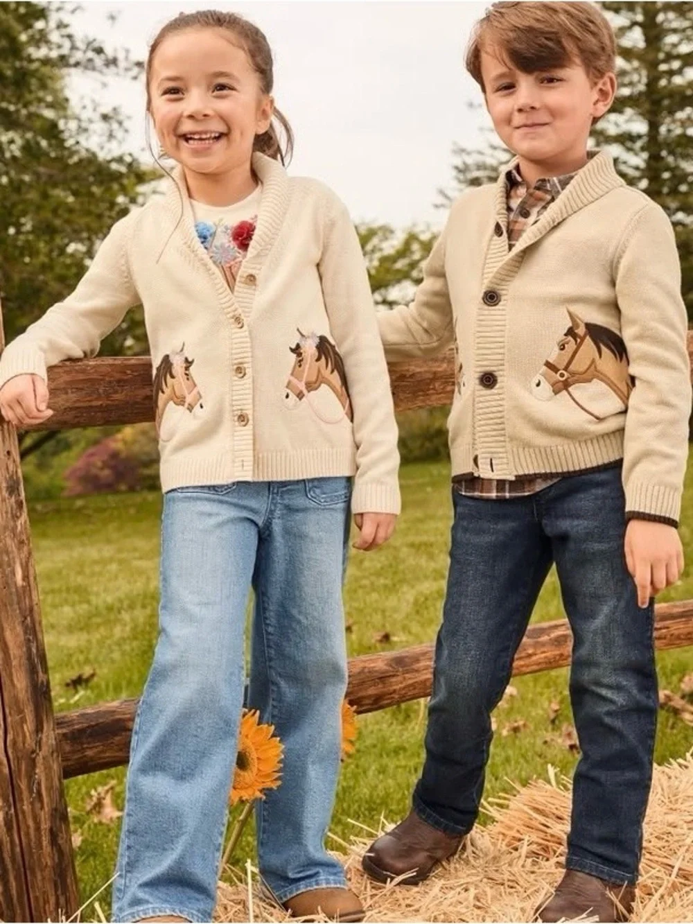 Gymboree Boys ‘Country Charm’ Beige Horse Shawl Collar Cardigan Size 7